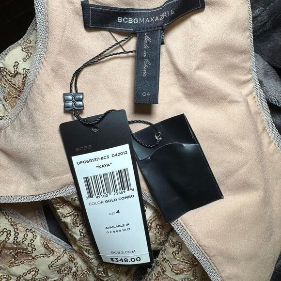 BCBGMAXAZRIA Kaya Dress Gold Sequin Cutout Back Cocktail Party Dress Size 4 NWT - Picture 6 of 8